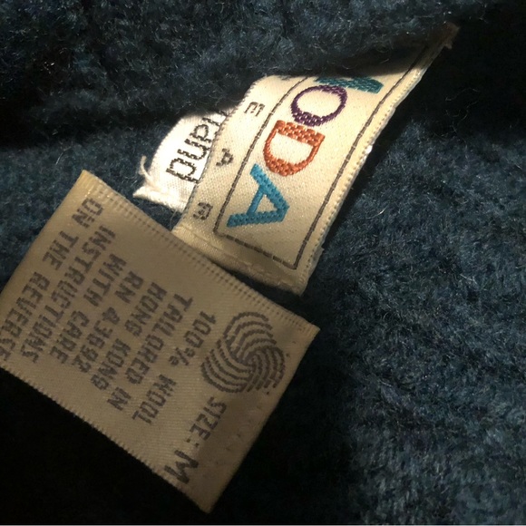 🛑Sold🛑Le Moda Handknit Knitwear Floral Green Mock Wool Sweater Winter Holiday - Picture 3 of 5